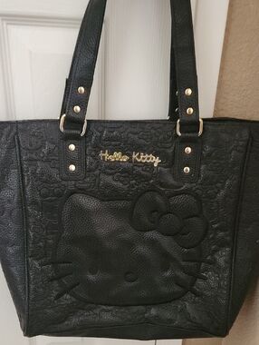 Hello Kitty Black Tote with Gold Accents and Embossed Face